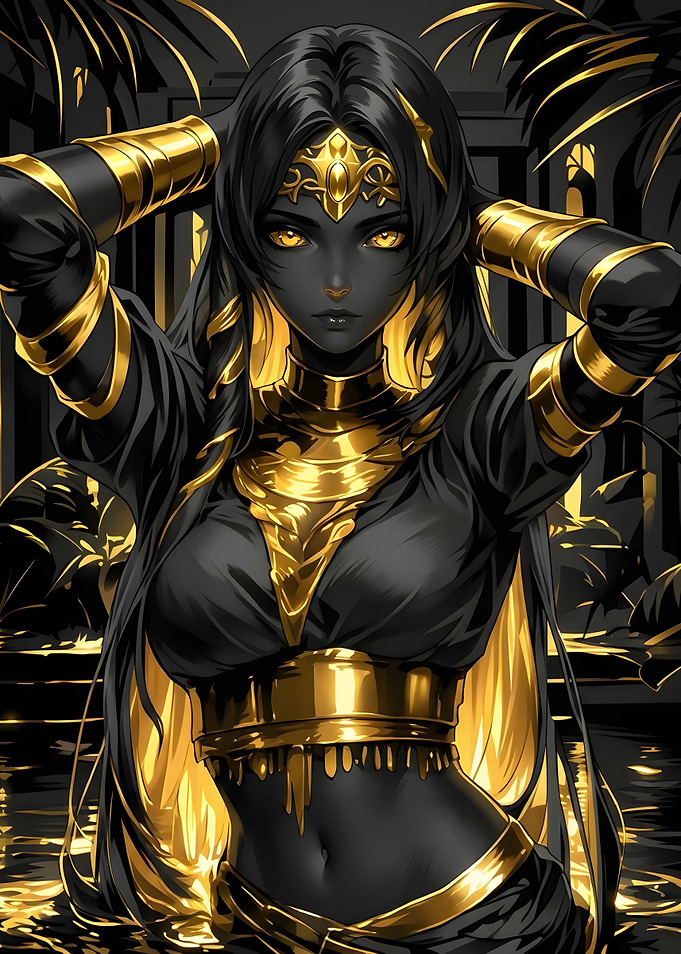 Elegant Goddess in Black and Gold