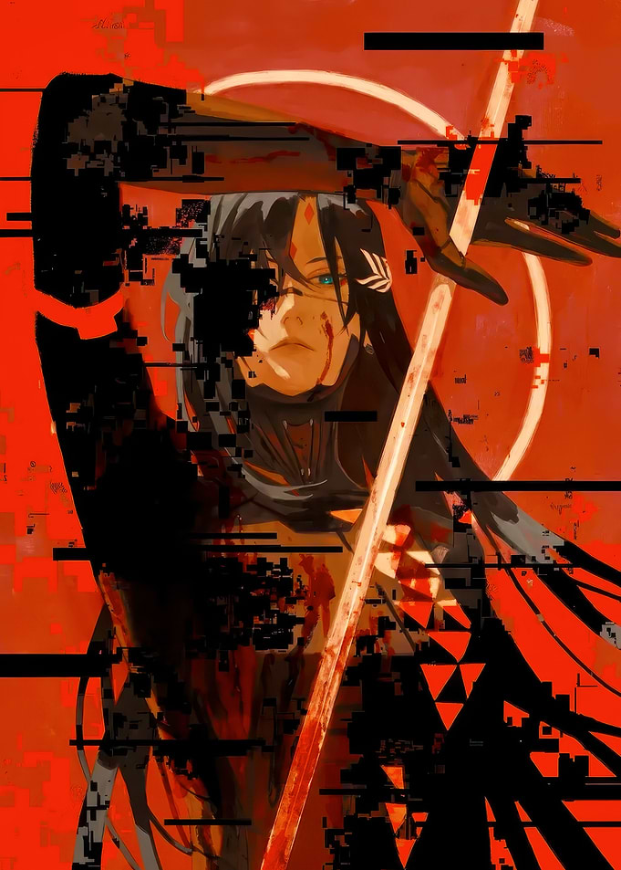 Glitch Art Anime Warrior Portrait