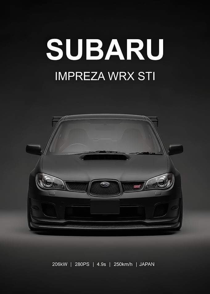 minimalist black Subaru Impreza WRX STI car Poster