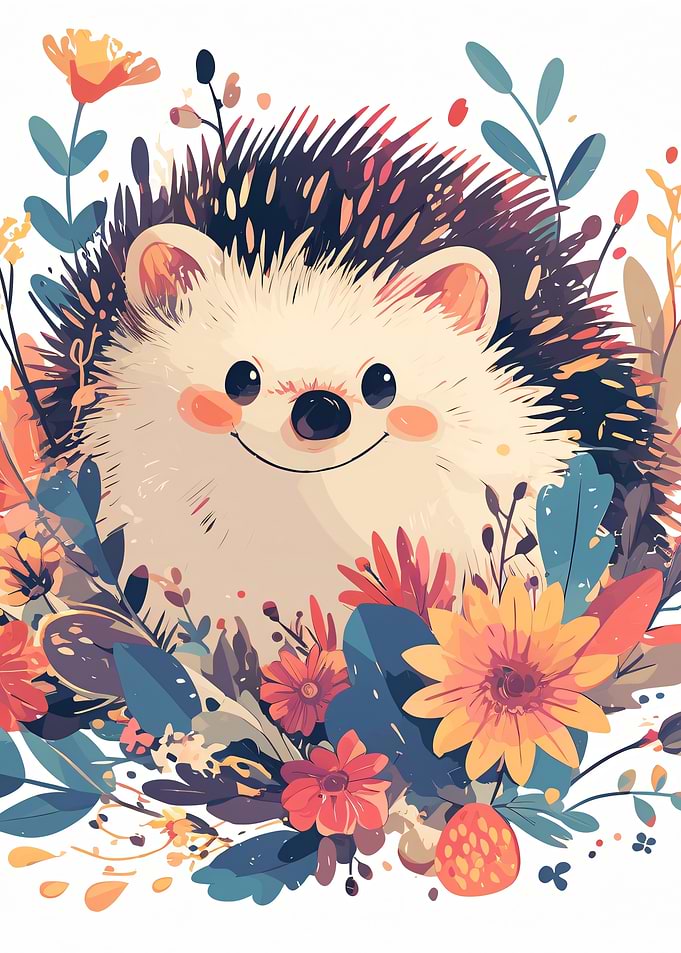 Cute Hedgehog Surrounded by Colorful Flowers