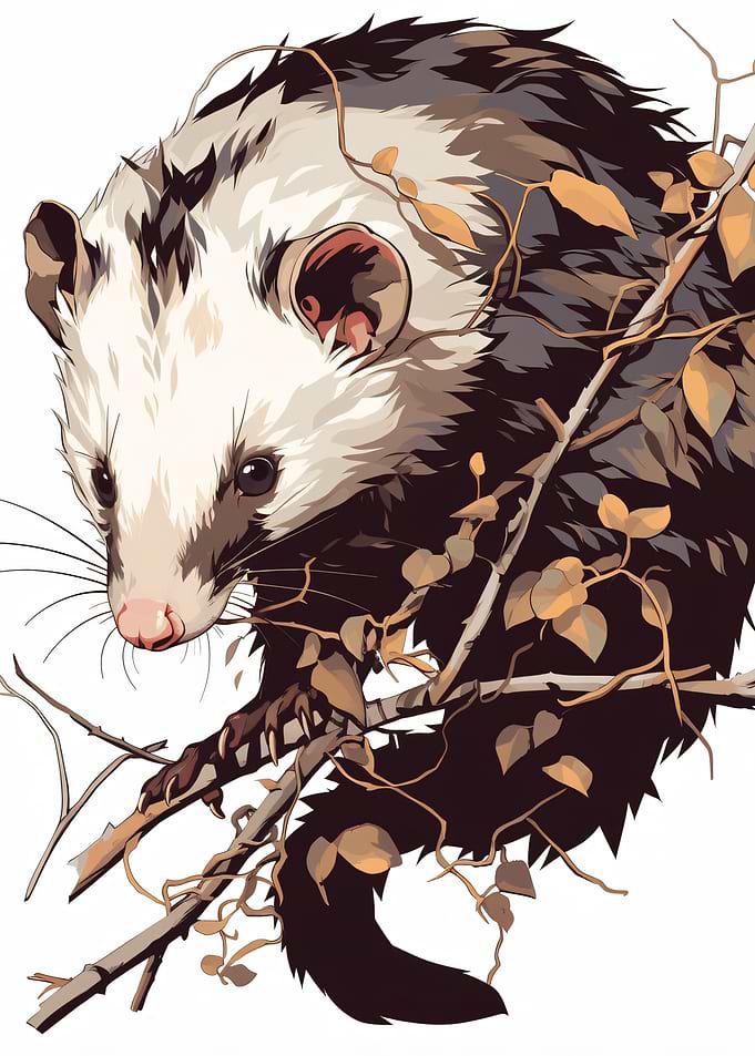 Detailed Illustration of a North American Opossum