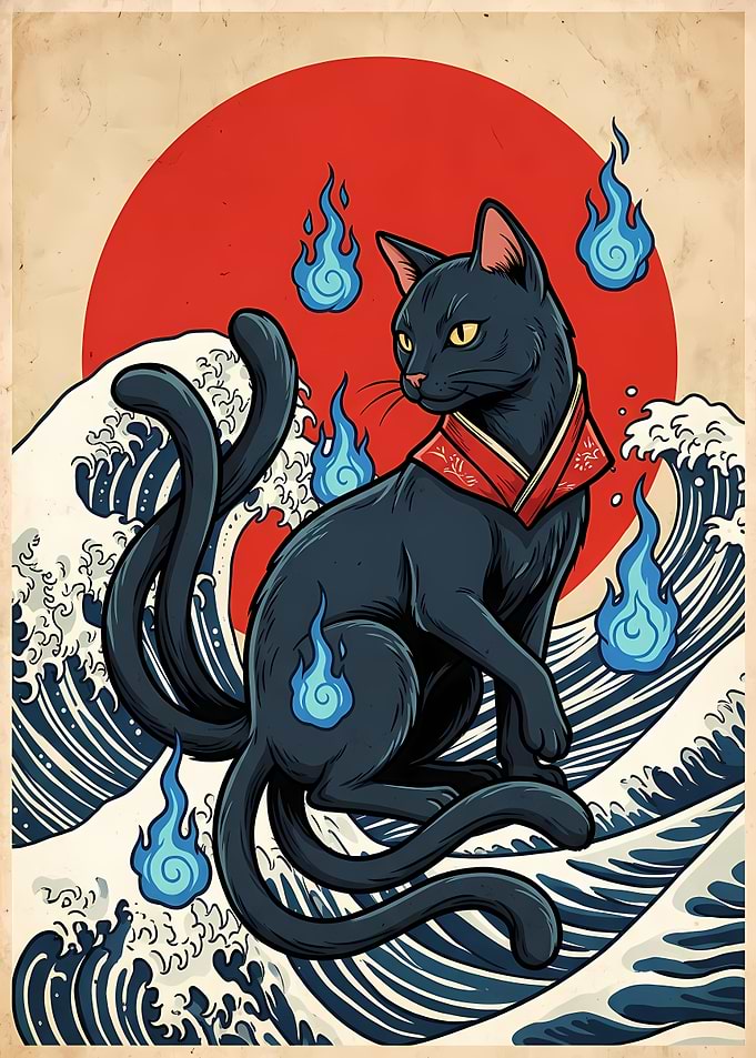 Bakeneko Japanese Folklore Cat Art