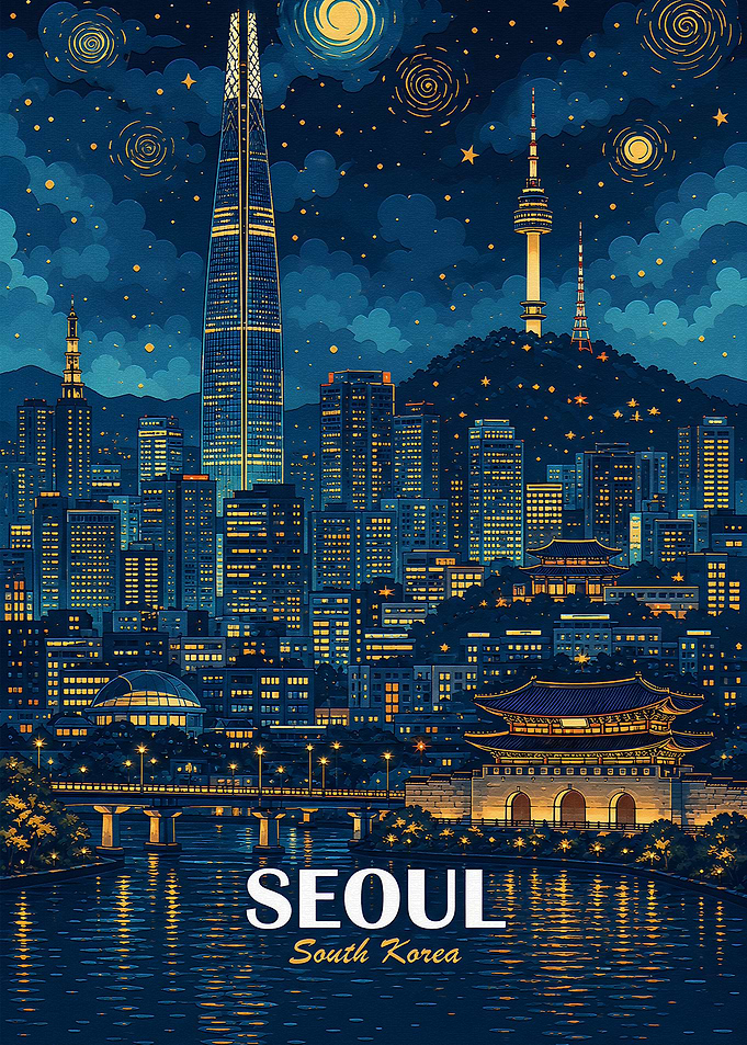 Starry Night Seoul Cityscape Poster