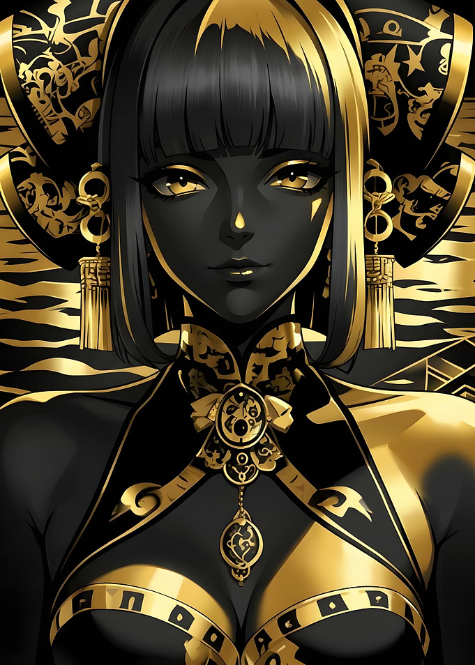 Elegant Black and Gold Anime Portrait