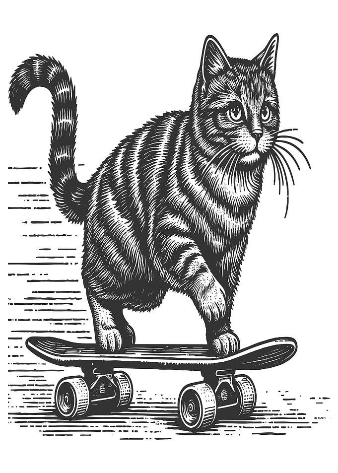Skateboarding Tabby Cat Illustration