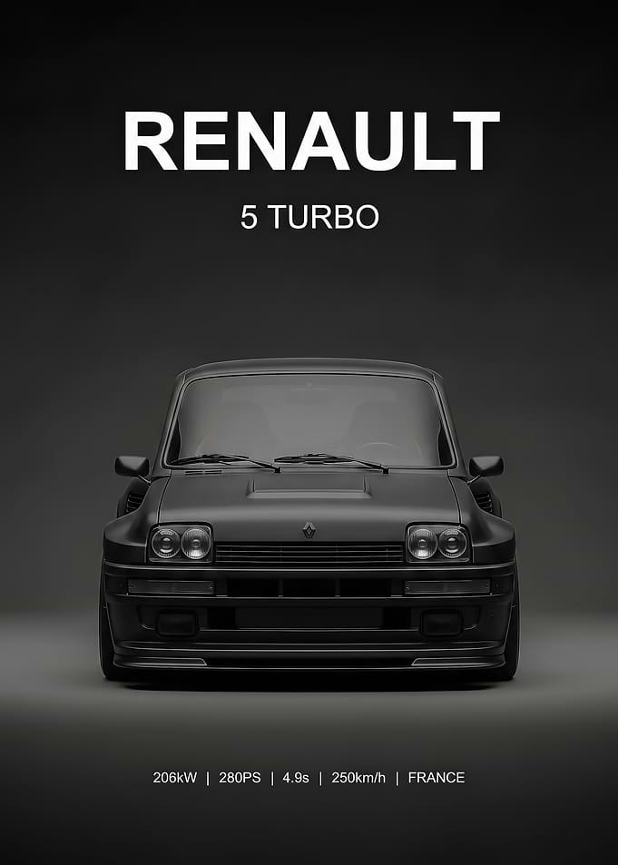 minimalist black Renault 5 Turbo car Poster