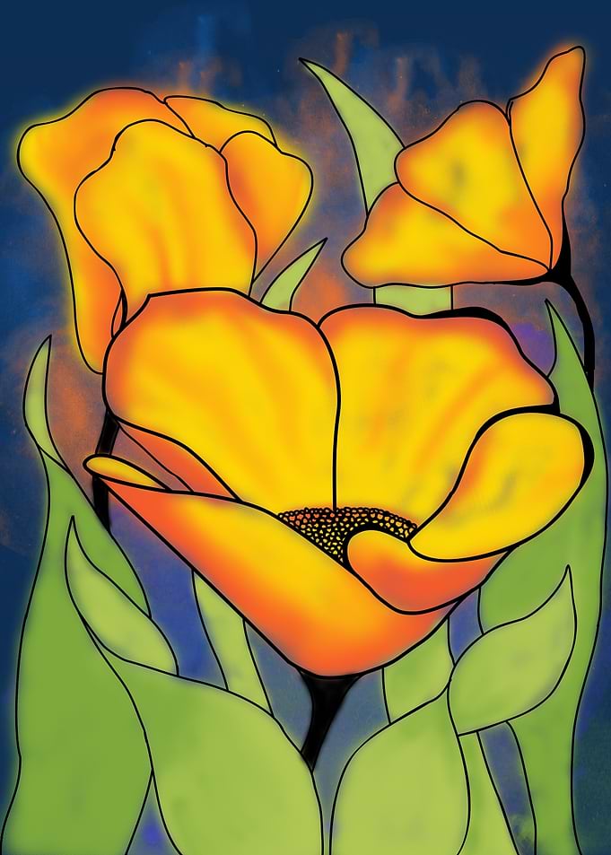 Vibrant Stained Glass Style Poppies