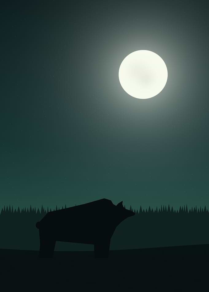 Bear - Minimalist Grizzly Silhouette Under a Full Moon