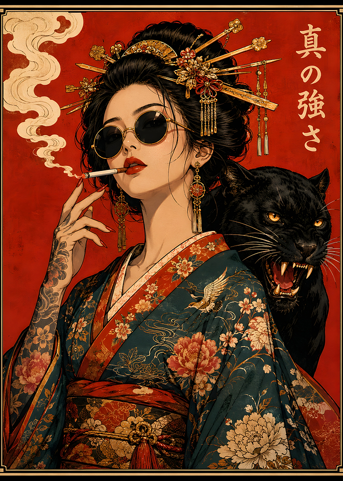 Geisha with Panther and Cigarette