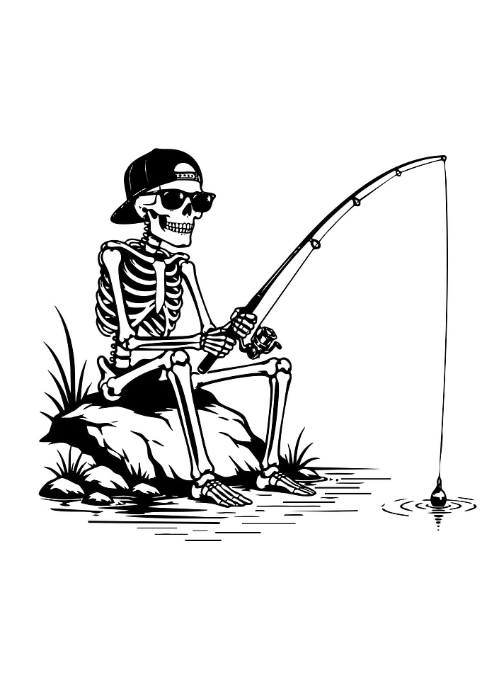 Cool Skeleton Fishing Illustration
