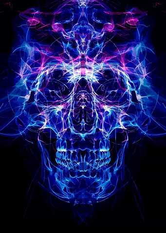 Neon Smoke Skull Abstract Art