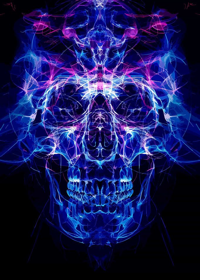 Neon Smoke Skull Abstract Art