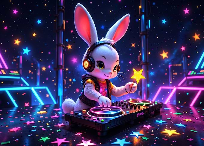 Cute DJ Bunny Playing Music