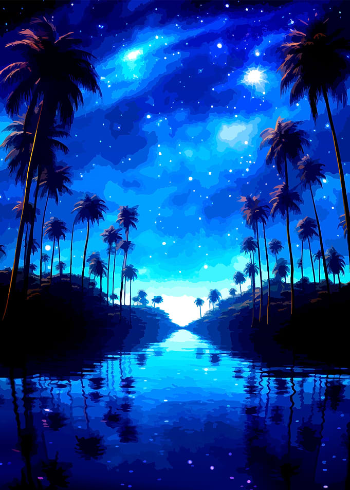 Tropical Night Sky Over Water
