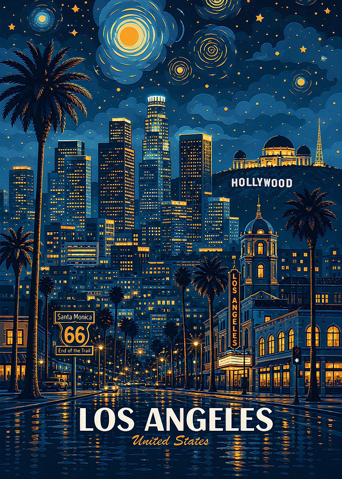 Los Angeles Starry Night Cityscape Poster