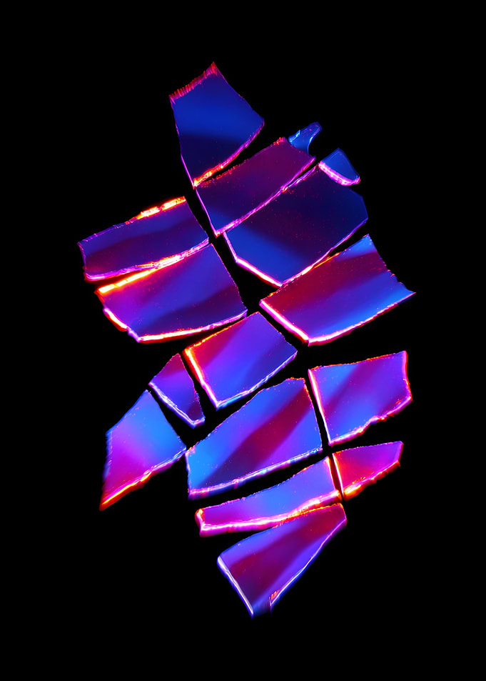 Shattered Neon Crystal Shards Dark Poster