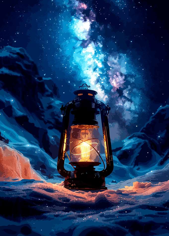 Lantern Glowing Under Milky Way