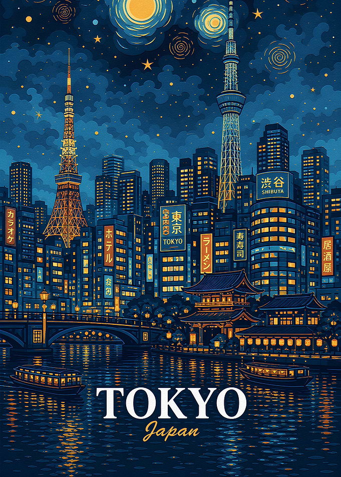 Starry Night Tokyo Cityscape Poster
