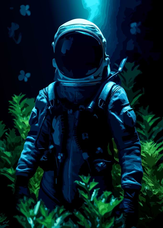 Astronaut in Lush Green Foliage