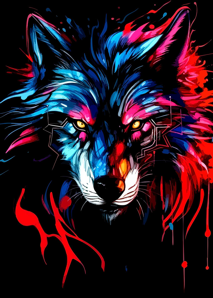 Abstract Neon Wolf Portrait