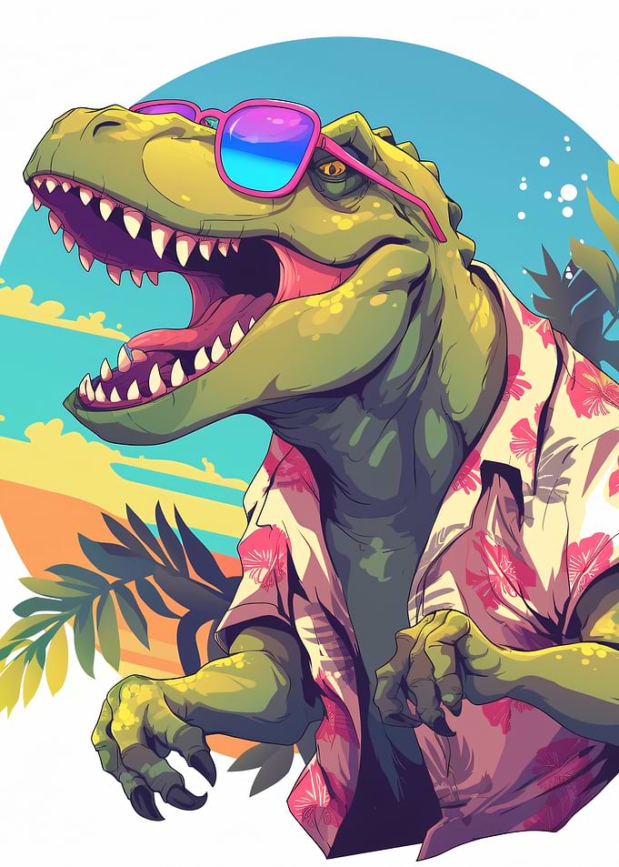 Cool T-Rex in Hawaiian Shirt