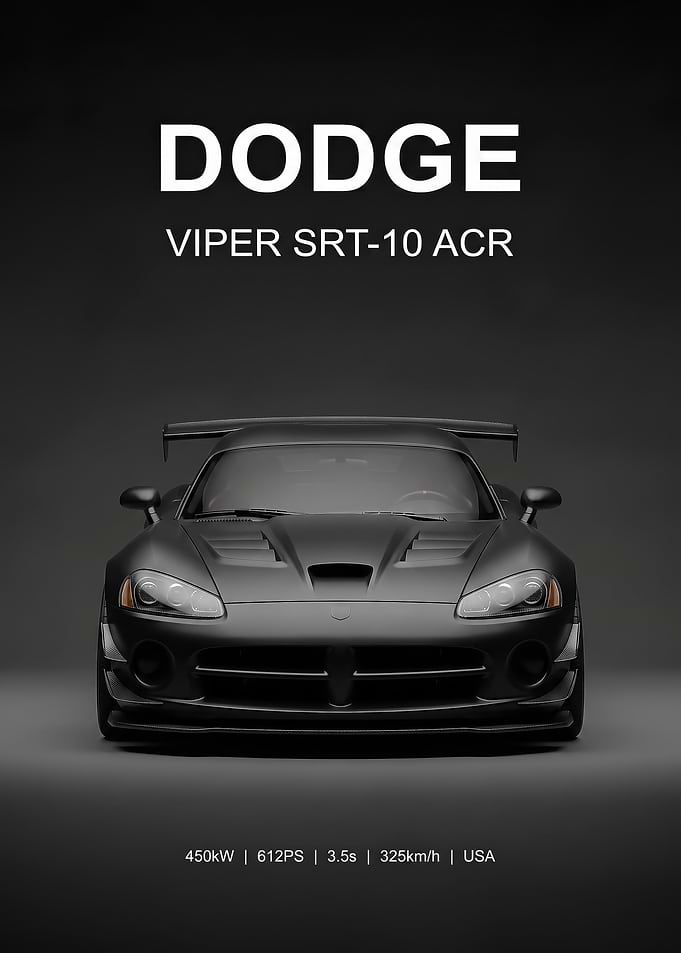 minimalist black Dodge Viper SRT-10 ACR car Poster