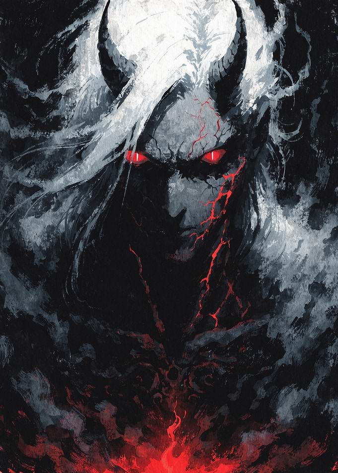 Dark Demon with Glowing Red Eyes