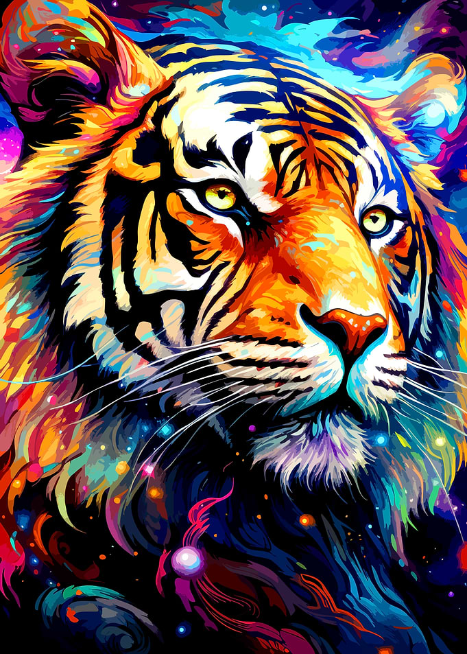 Vibrant Cosmic Tiger Portrait