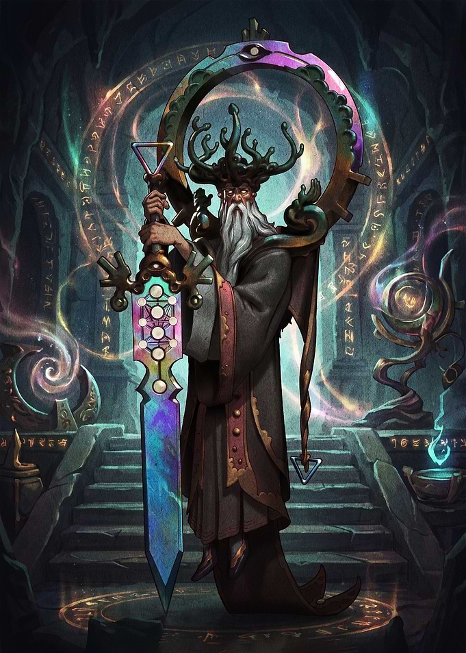 Mystical Wizard Holding Cosmic Sword