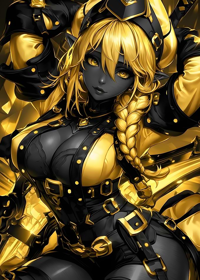 Golden Elf Warrior in Black Armor