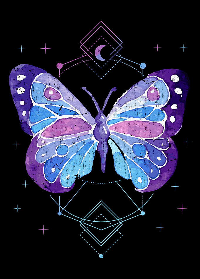 Mystical Watercolor Butterfly Wall Art | Celestial Geometric Gothic Nature Poster