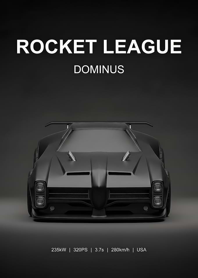 minimalist black Rocket League Dominus Car Poster