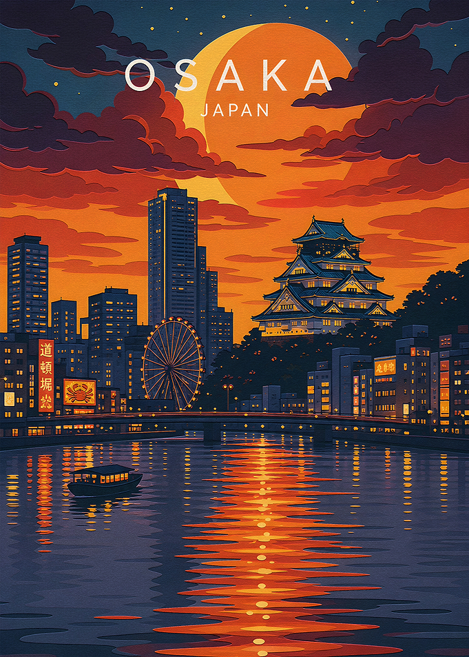 Osaka Japan Sunset Travel Poster