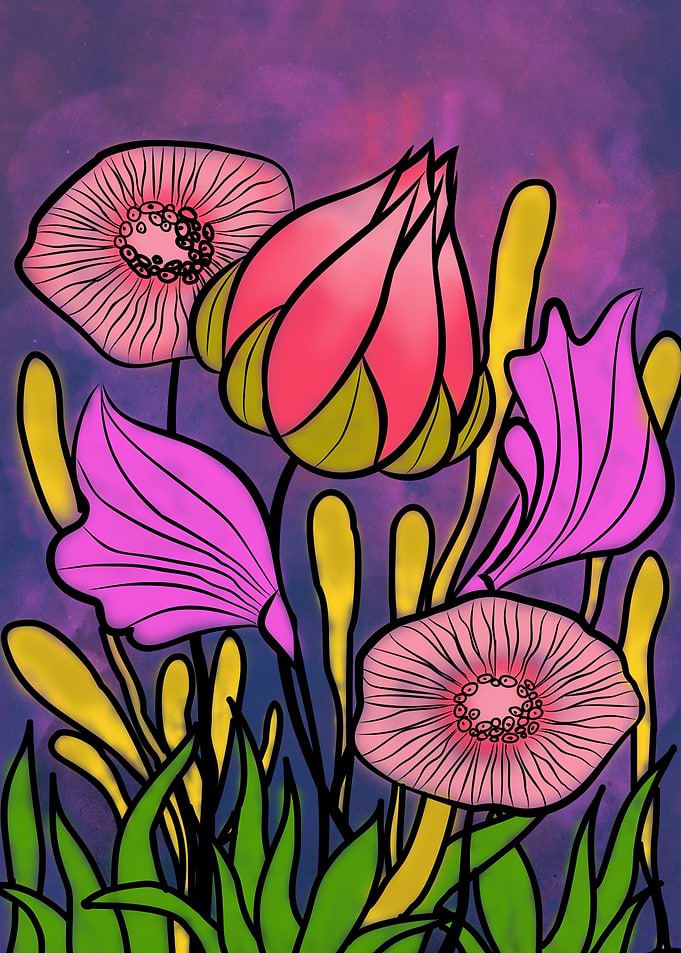 Whimsical Abstract Floral Garden Illustration