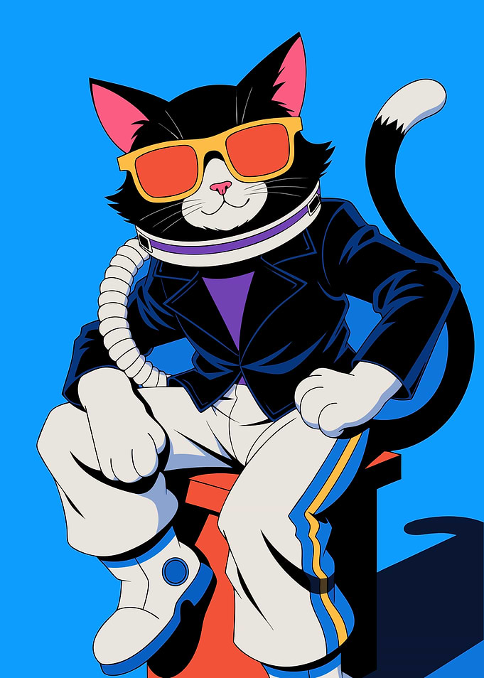 Cool Retro Astronaut Cat Illustration