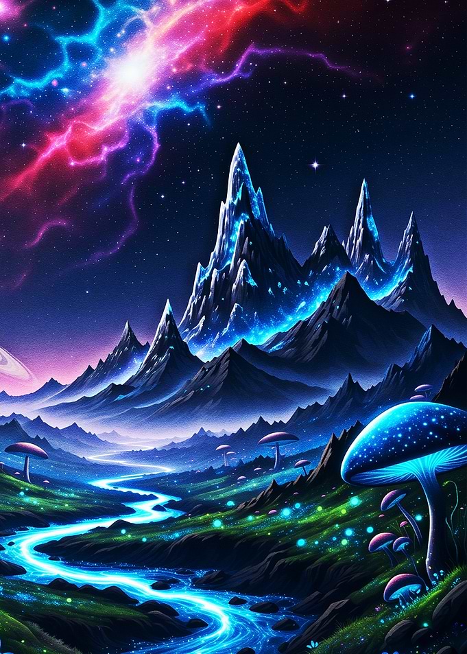 River of Light Through Alien Peaks