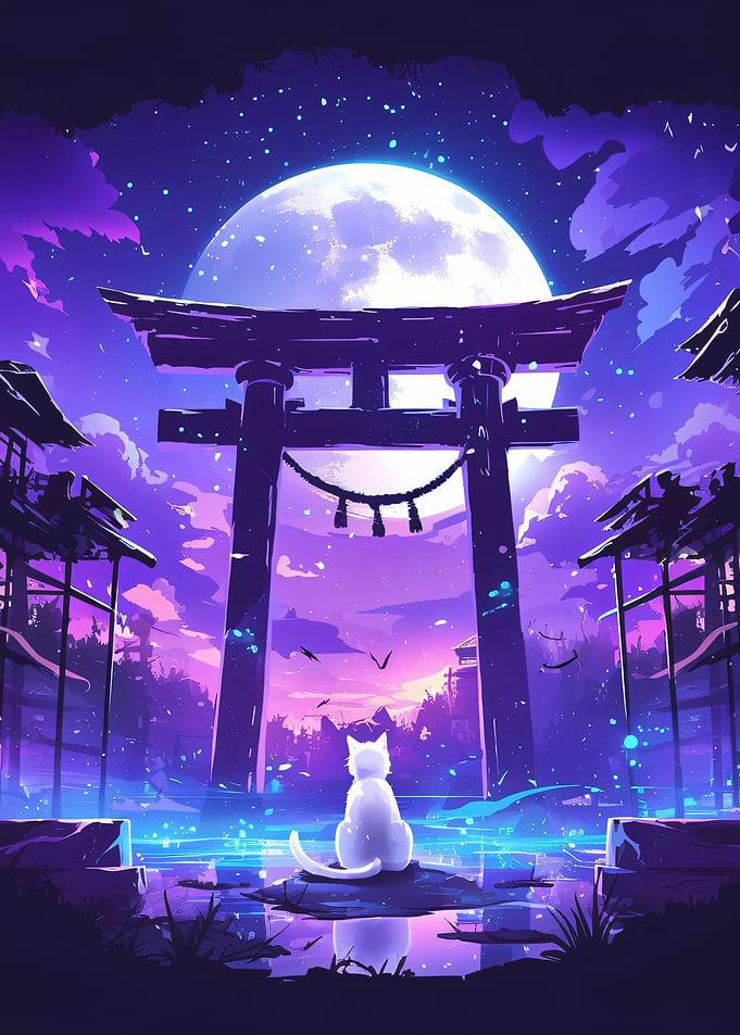 White Cat at Torii Gate
