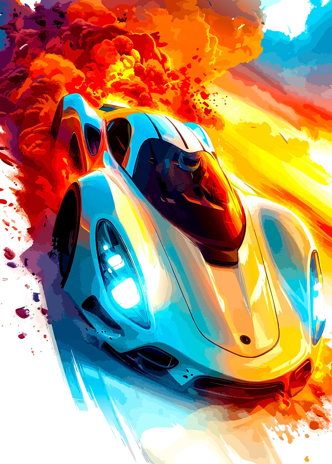 Abstract Supercar Speeding in Flames