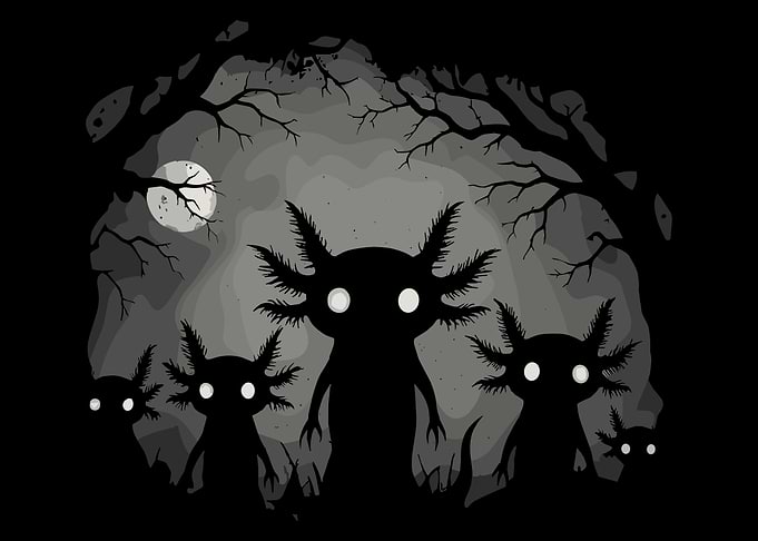 Spooky Axolotl Forest Silhouette