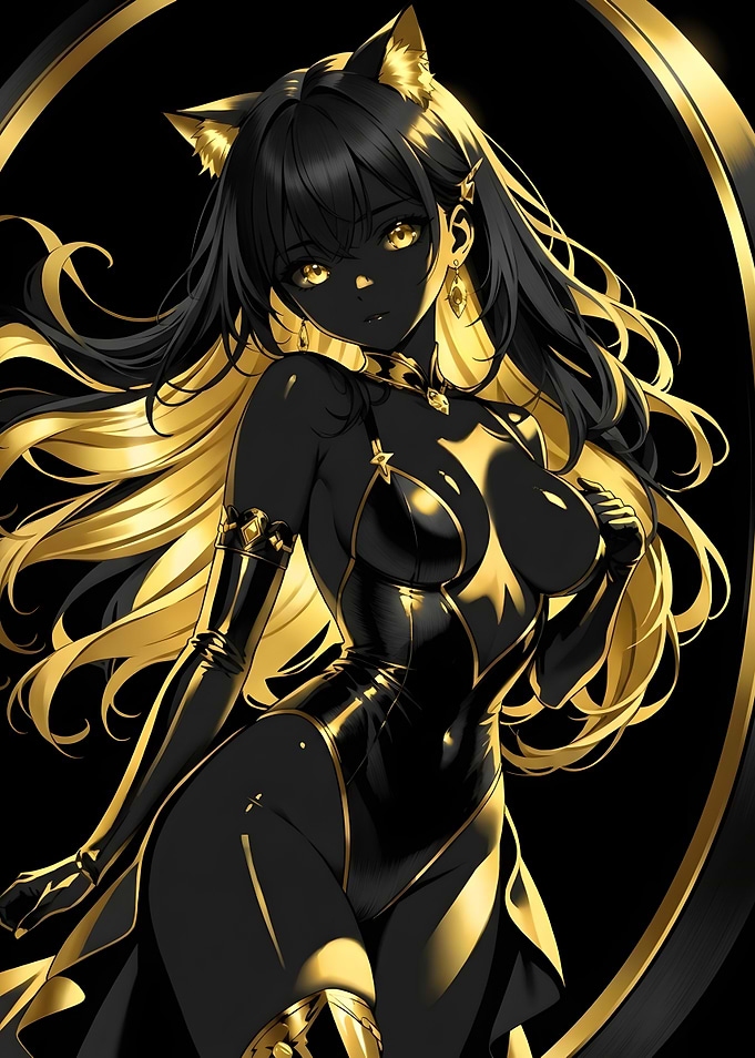 Elegant Black and Gold Cat Girl