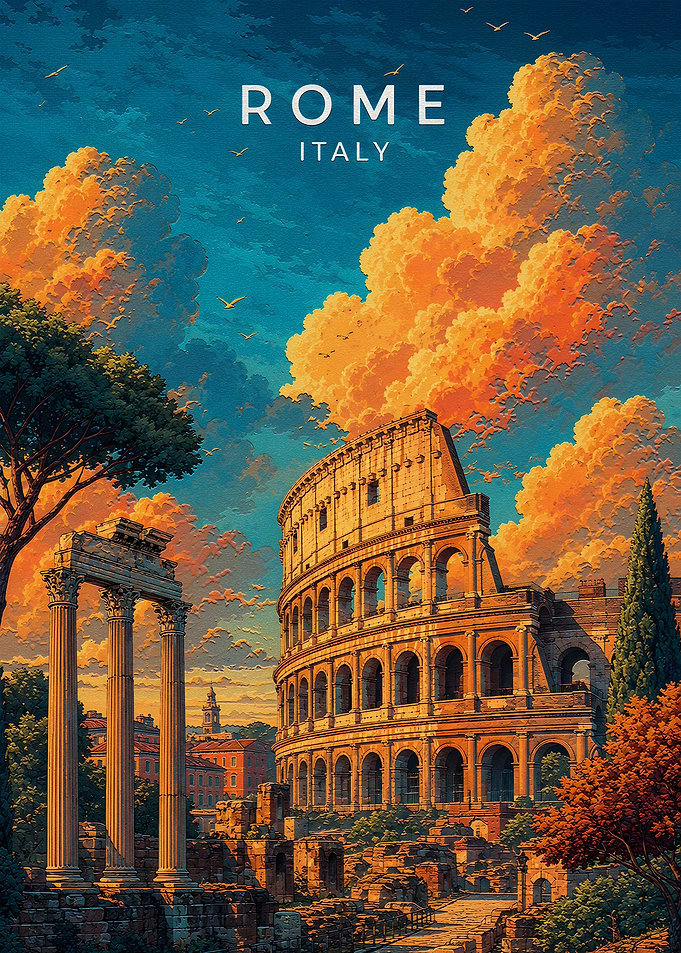 Colosseum Rome Italy Travel Poster