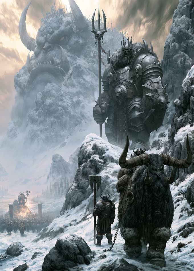 Fantasy Warriors in Snowy Mountain Pass