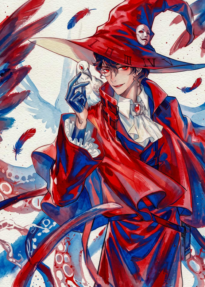 Anime Wizard with Red Hat