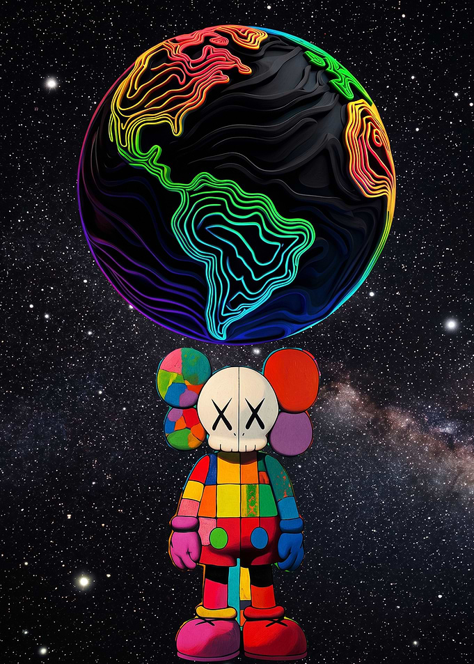 KAWS Figure Holding Neon Earth