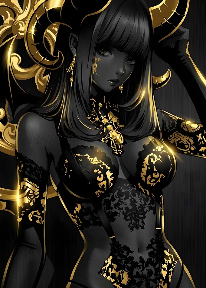 Elegant Black and Gold Demon Girl