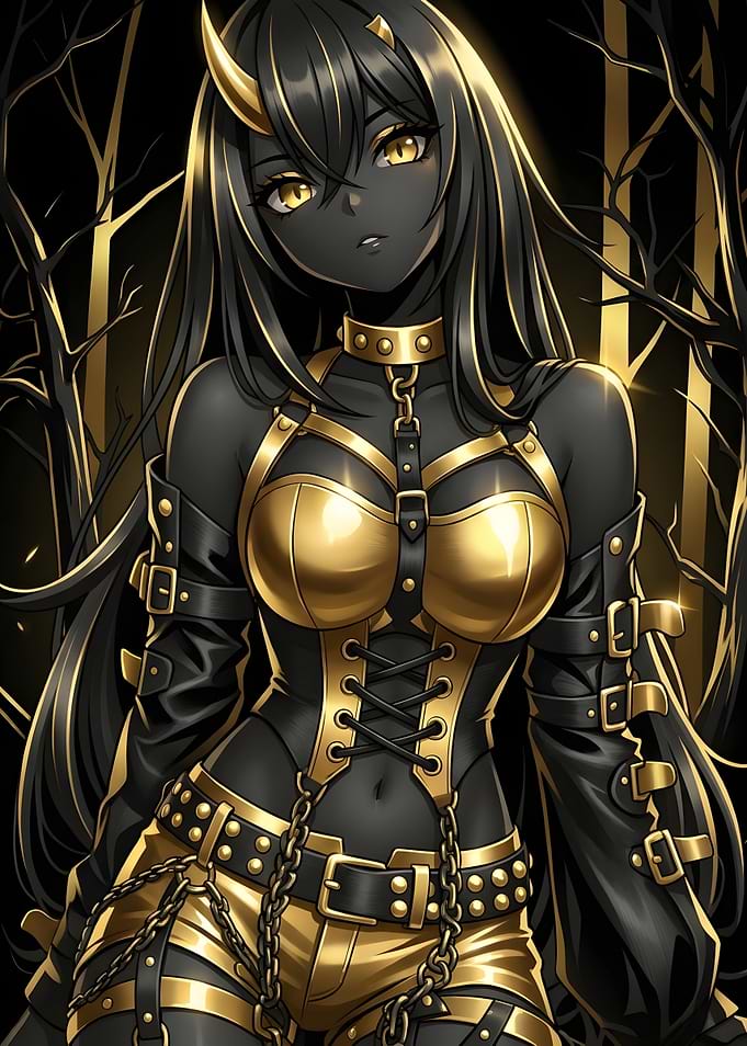 Black and Gold Demon Anime Girl