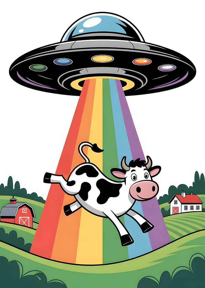 Cow Abduction by UFO Cartoon