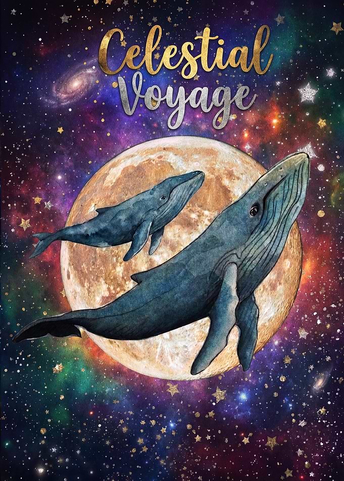 Celestial Voyage Whales in Space