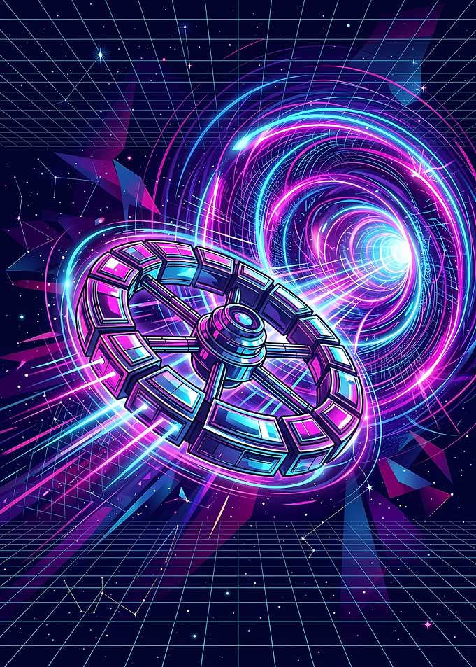 Neon Space Station Wormhole Travel