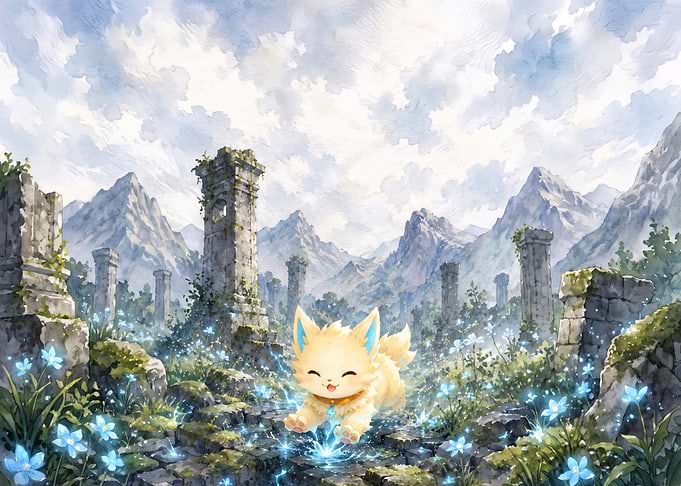Cute Creature Running Through Ancient Ruins